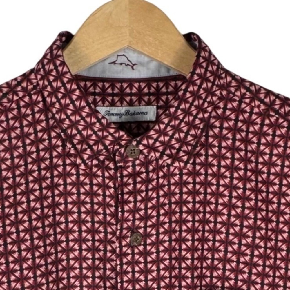 Tommy Bahama Short Sleeve Geometric Starburst Button Down Shirt Mens L Burgundy